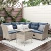 Outdoor Patio 4-Piece All Weather PE Wicker Rattan Sofa Set with Adjustable Backs for Backyard;  Poolside;  Gray